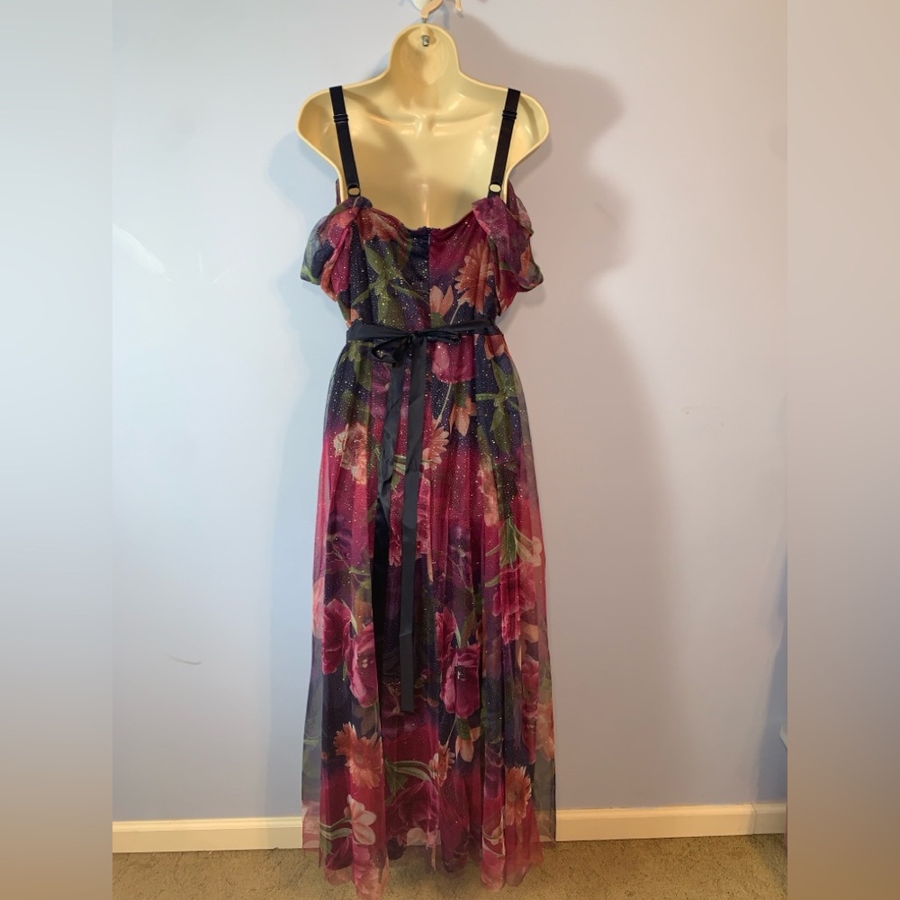 Candlelite womens 2x Burgundy pink purple whimsical sparkle Floral  Maxi Dress - Picture 3 of 6